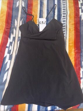 Zara Black Spaghetti Strap Mini Slip Dress